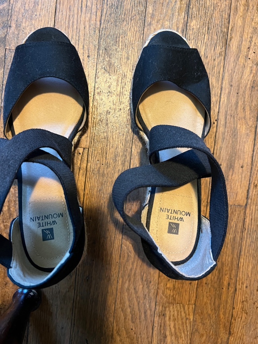 White Mountain Black Espadrille Ankle-Wrap Wedge Sandals